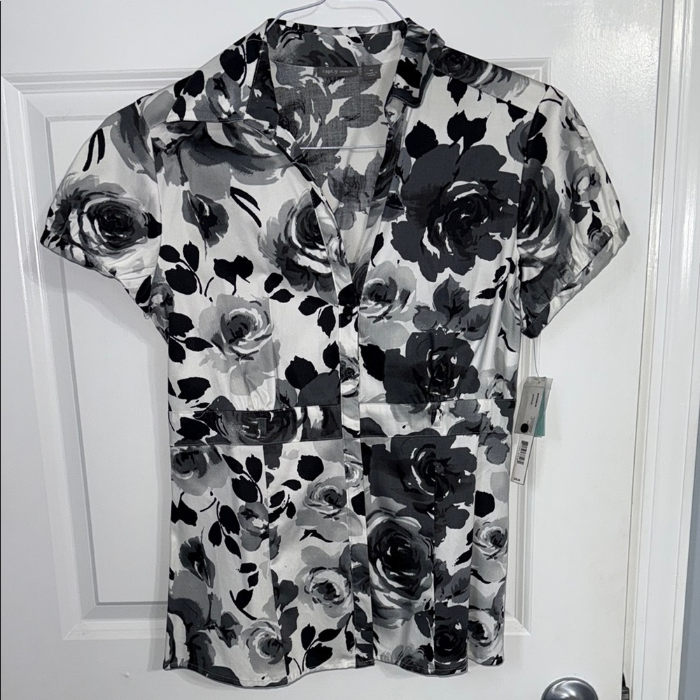 Floral Black and White Women's Top